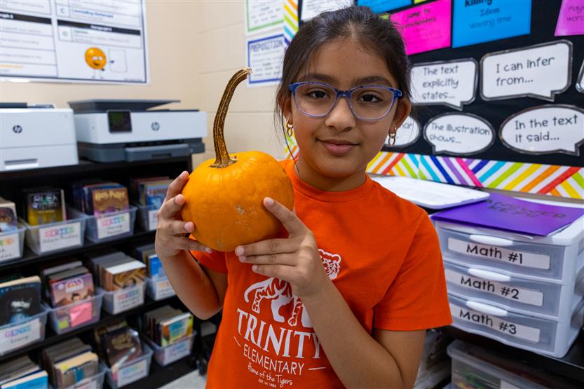 Students do a pumpkin STEM challenge